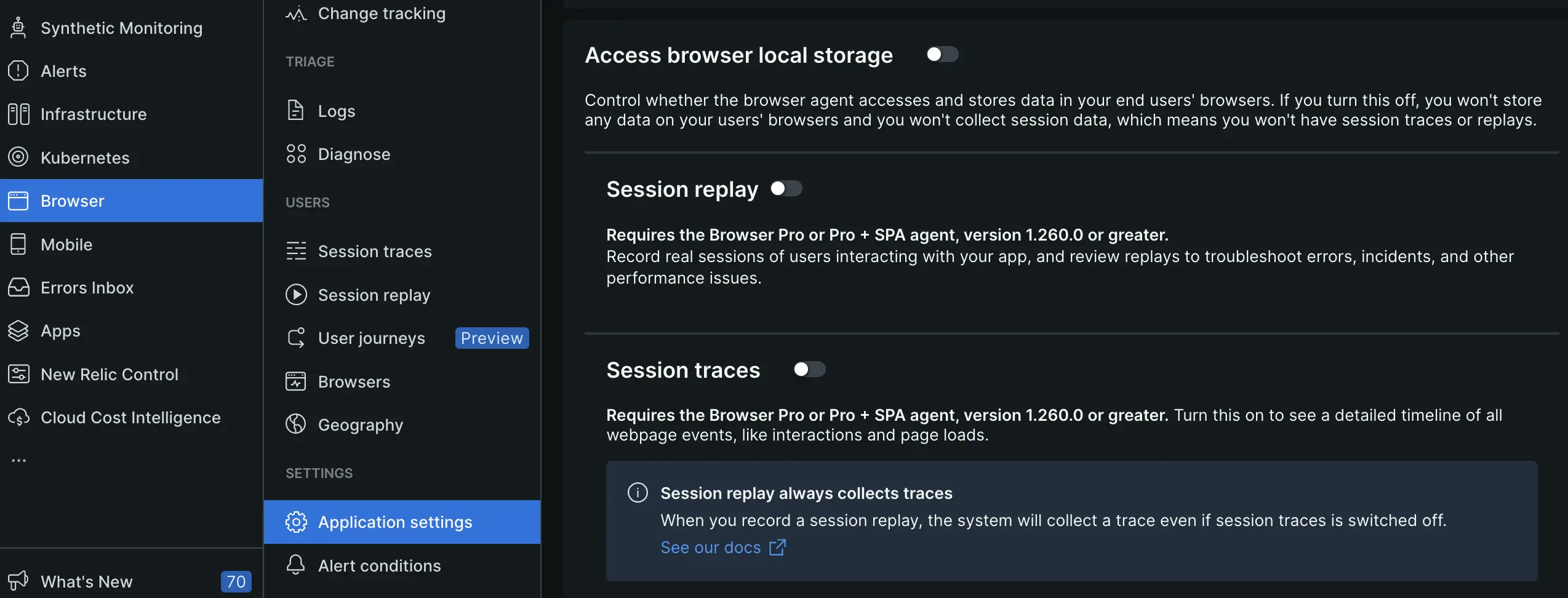 Image of the Access browser local storage toggle deactivated in browser application settings