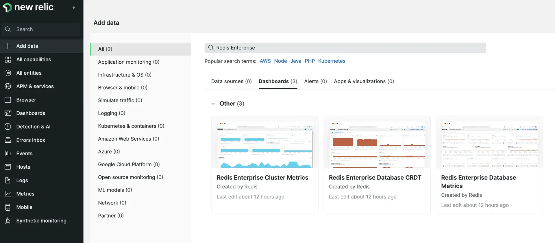 Redis Enterprise dashboards A screenshot of the Redis Enterprise dashboards.