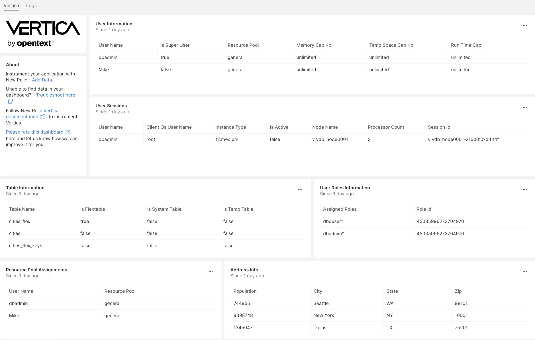 Vertica dashboard Vertica dashboard