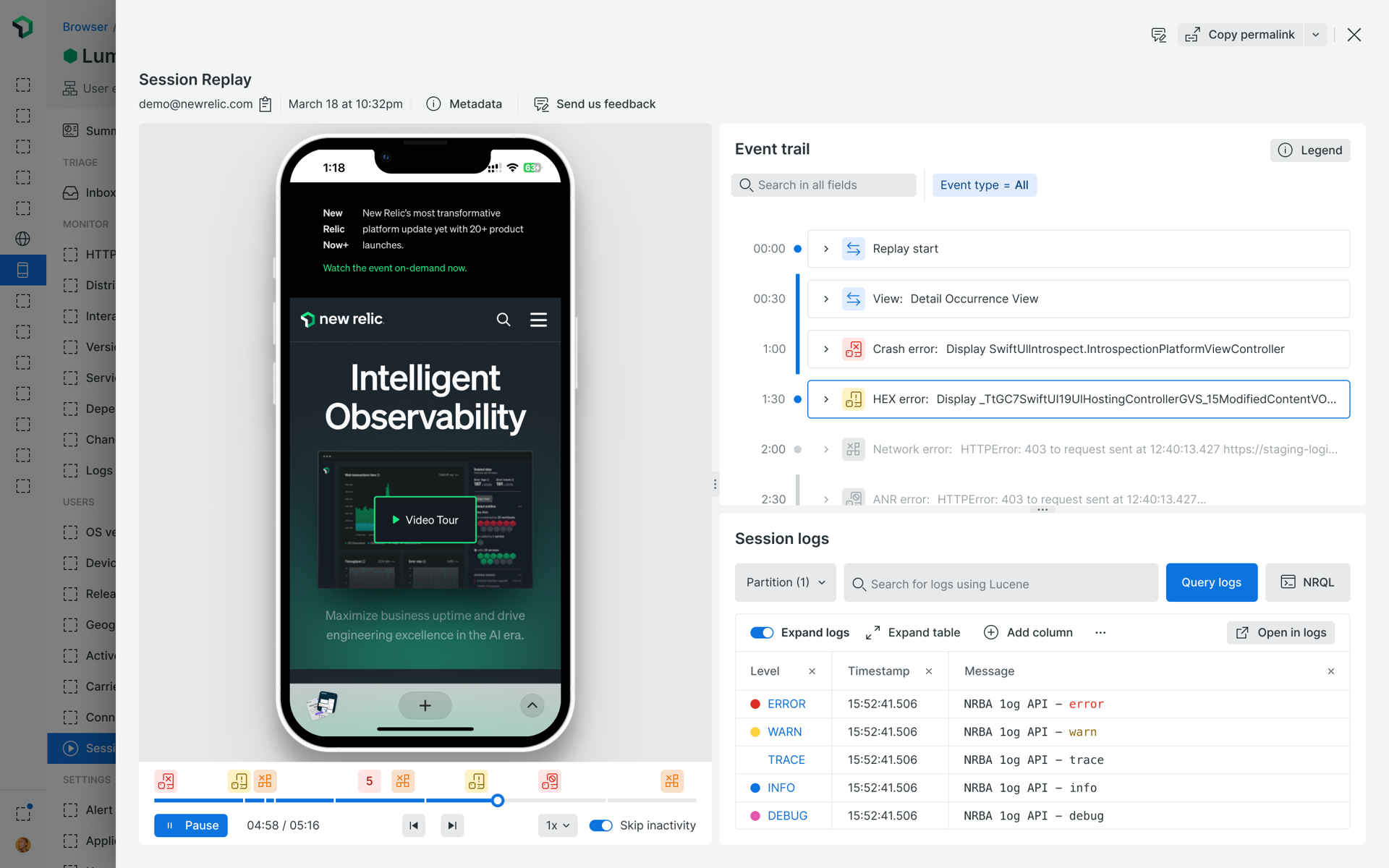 Mobile Session Replay