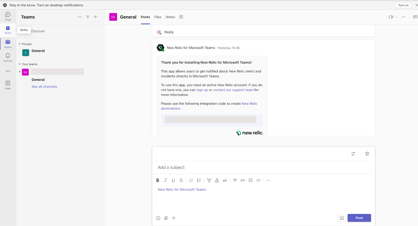 New Relic for Microsoft Teams app