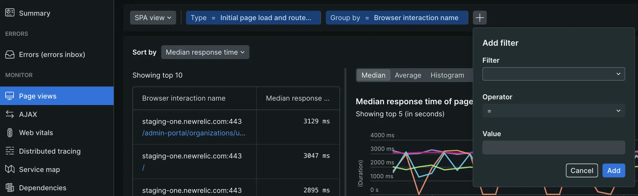 Image of page views with the redesigned filtering option