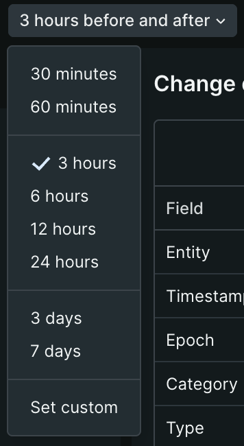 Screenshot showing how to adjust the comparison time window