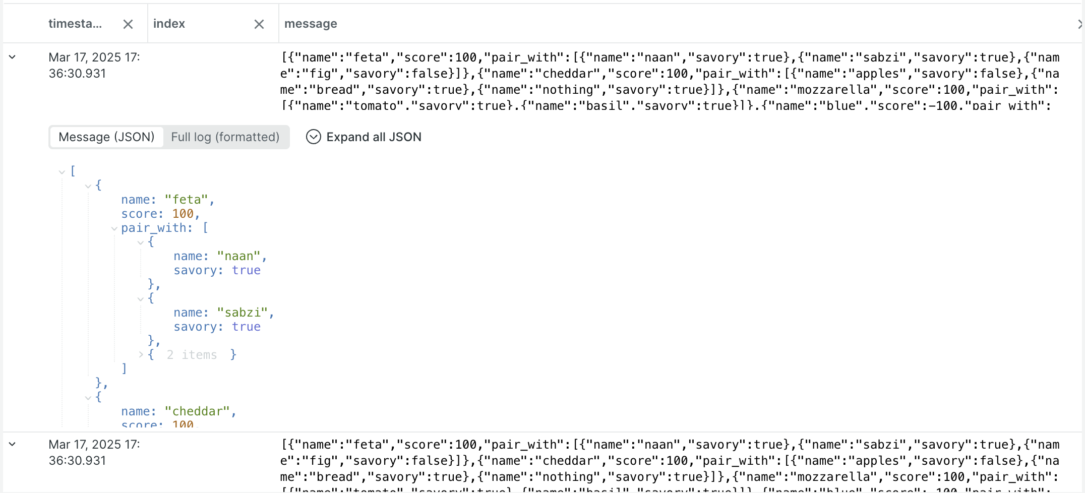 "Screenshot showing a table row in new expanded view"